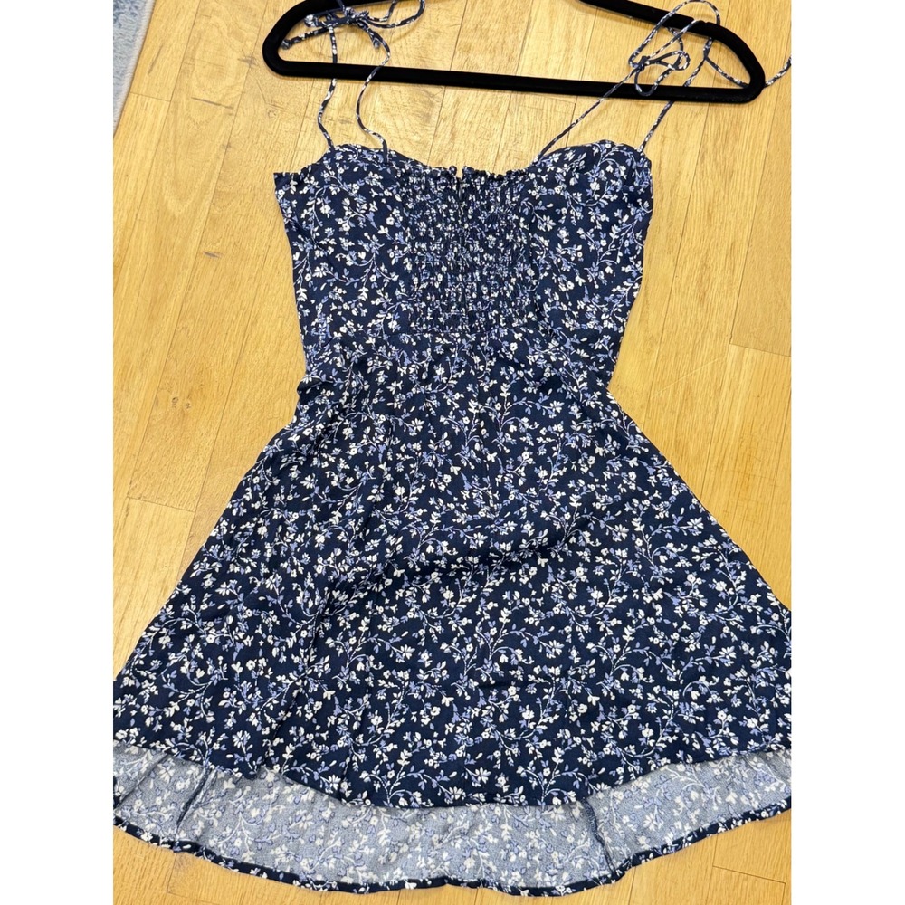 Reformation Saskia Dress Floral Midnight Blue Navy Bustier Mini Sz 2 EUC Boho - Picture 9 of 14